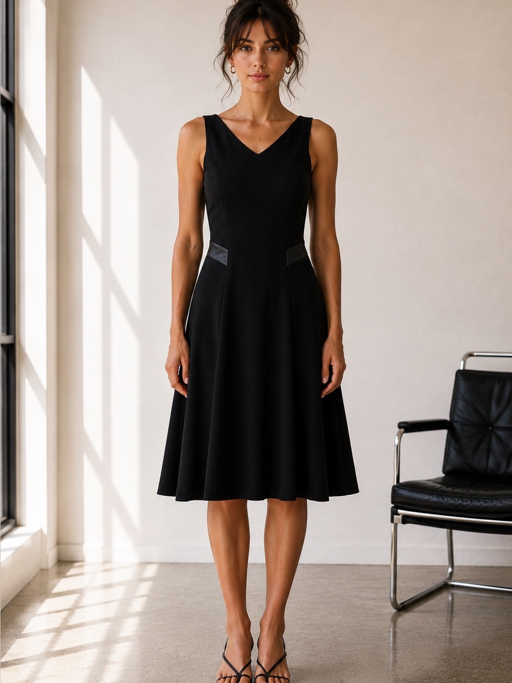 Ralph Lauren classic dress black stretchy jersey faux leather sleeveless size 8